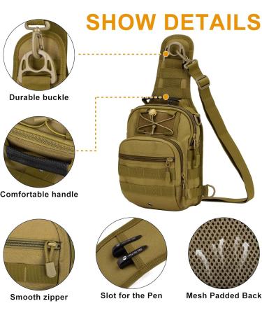 Huntvp Tactical Breast Pocket Military Shoulder Bag - Molle Crossbody Sling Backpack for Men - Adjustable Outdoor Gear for Hiking & Travel - Brown - Buy Online on GoSupps.com
