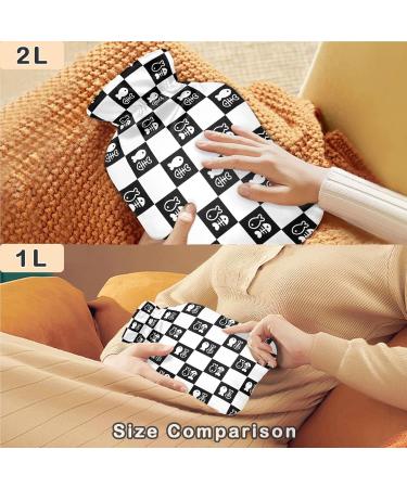 NAANLE Black & White Plaid Hot Water Bottle - 2L Large for Bed & Pain Relief | Ideal Heat & Cold Therapy with Transparent Cover - Buy Online on GoSupps.com