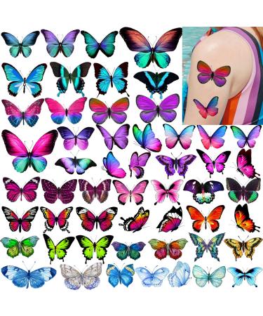 Coszeos Butterfly Temporary Tattoos for Women Kids Girls  10 Sheets Fake Colorful Butterflies Wings Tattoo Stickers Art Waterproof for Face Body Arm Birthday Party Favors Makeup Supplies Gifts