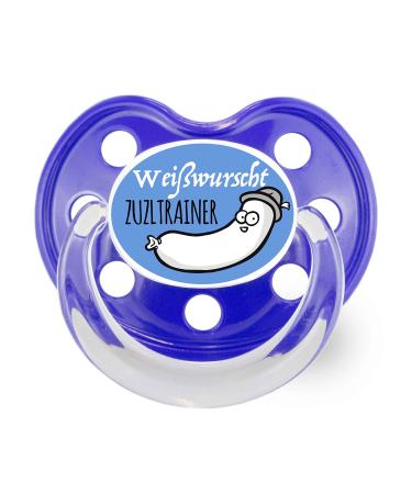 Pacifier in Bavarian design Bavariashop Dizzl "Weißwurscht Zuzltrainingsmaschin" Bua color blue - Buy Online on GoSupps.com