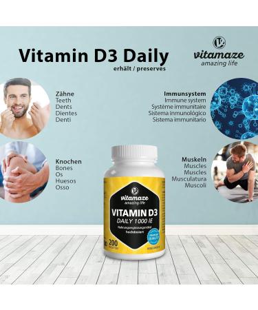Vitamin D3 1000 IE - Vegetarian Cholecalciferol Supplement | 200 Tablets | Natural & Pure | Made in Germany - Buy Online on GoSupps.com