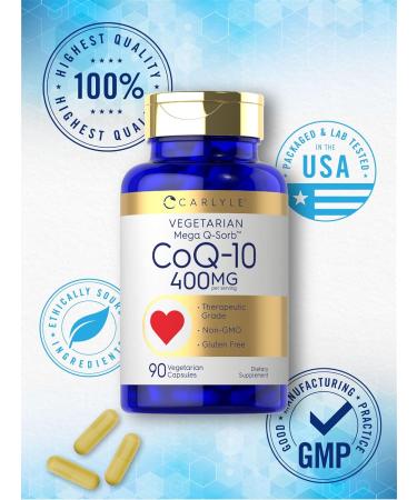 Carlyle CoQ10 400mg - 90 Vegetarian Non-GMO Gluten Free Supplements for Heart Health - Buy Online on GoSupps.com