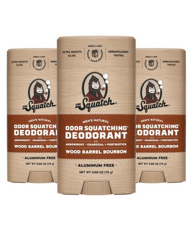 Dr. Squatch Natural Deodorant for Men 3 Pack Wood Barrel Bourbon Odor-Squatching Men's Deodorant Aluminum Free (2.65 oz 3 Pack)