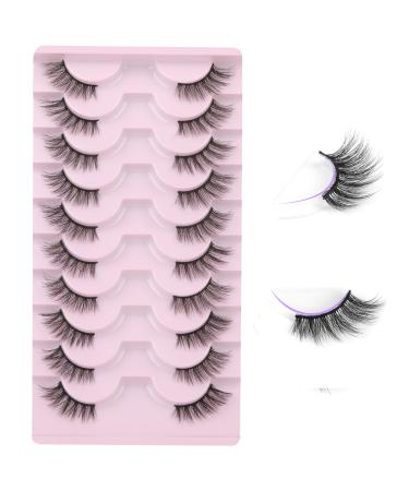 FANXITON Half Lashes Natural Look Wispy 10 Pairs Cat Eye Lashes 3D False Eyelashes Fluffy Soft 15 MM Short Faux Mink Lashes Sets Pack 3D Half Lashes-15mm(05)