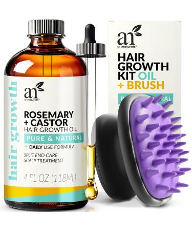 Artnaturals Organic Castor Hair Growth Oil + Scalp Massager Set - Rosemary - 4 Fl Oz. - Buy Online on GoSupps.com