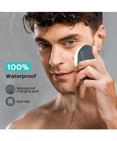 COSLUS Silicone Face Scrubber IPX7 Waterproof Electric Face Cleanser Sonic Facial Cleansing Brush 5 Modes Rechargeable Face Wash Brush Exfoliator for Women & Men Grey - Buy Online on GoSupps.com