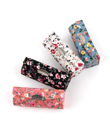 AUEAR 4 Pcs Women Floral Lipstick Case with Mirror Lipstick Holder for Purse Travel Makeup Storage Organizer (Small Flower Pattern) - Buy Online on GoSupps.com