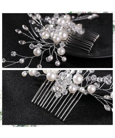 Bridal Hair Comb - Rhinestone & Pearl Wedding Hair Jewelry for Women | Elegant Silver Flower & Crystal Hair Accessory - Buy Online on GoSupps.com