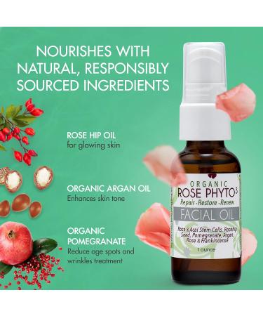 Organic Rose Phyto Facial Oil - Anti-Aging Rosehip & Argan Oil with Frankincense - Perfect for Gua Sha Massage (1oz) | International Shipping - Buy Online on GoSupps.com