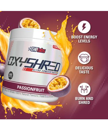 EHP Labs OxyShred Pre Workout Powder & Shredding Supplement - Preworkout Powder with L Glutamine & Acetyl L Carnitine Energy Boost Drink - Passionfruit 60 Servings - Buy Online on GoSupps.com