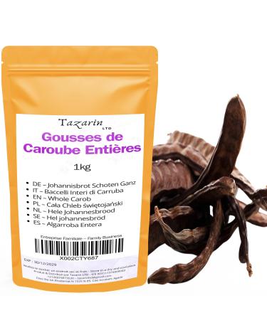 Tazarin LTD 1kg Whole Carob Pods | Dried Carob Pods | Whole Carob Intense Aroma & Flavor - 100% Natural Pure and Additive-Free | Tazarin Ltd