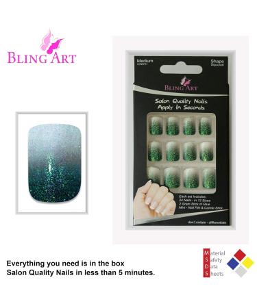 Shop Bling Art Black Green Gel Ombre French False Nails 24 Squoval Tips for Stunning Looks | International Shipping Available - Buy Online on GoSupps.com
