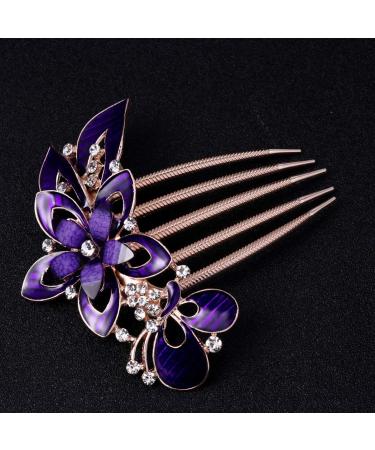Lurrose Flower Bride Hair Side Comb Rhinestone Bridal Comb Barrette Wedding Hair Accessory for Women (Purple) - Buy Online on GoSupps.com