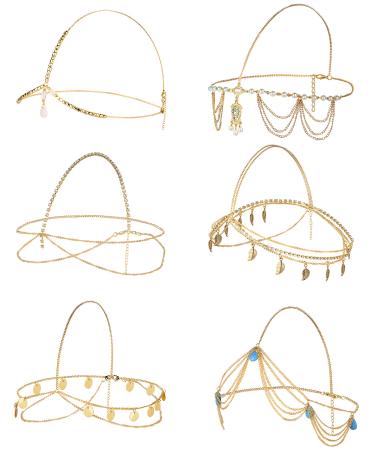 Jstyle 6Pcs Gold Head Chain Jewelry for Women Bridal Bohemian Halloween Headband Hair Headpiece