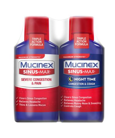 Severe Congestion & Pain Relief Mucinex Sinus-Max Max Strength 12oz (2x6oz) Clears Sinus & Nasal Congestion Relieves Headache & Fever Thins & Loosens Mucus