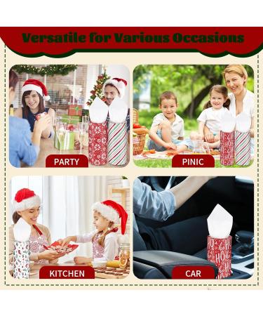 HUNKEN Christmas Round Car Tissue Holder - Festive Bulk Facial Tissues Holiday Decor for Cup Holders - Set of 4 Decorative Cylinders (Snowflakes Ho Ho Ho Candy Cane Stripes Holiday Icons) 4 Pcs - Buy Online on GoSupps.com