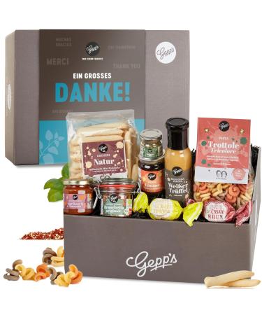 Gepp s delicatessen thank you box gift basket with many delicacies i company gift for employees & colleagues I specialties such as pasta truffle sauce pesto amaretto i gourmet gift basket