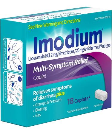Imodium Multi-Symptom Caplets - 18 ct - Diarrhea Relief with Gas, Bloating, & Cramps - Buy Online on GoSupps.com