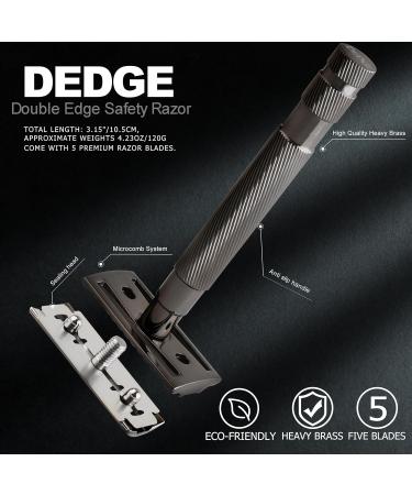 DEDGE Classic Double Edge Safety Razor for Men - Weighted Design Reusable Includes 5 Premium Blades (Black - Buy Online on GoSupps.com
