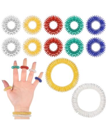 Aoliandatong 12 pieces massage rings set 10 pieces of fingers massage rings and 2 pieces of wrist massage rings acupressure ring bracelet Stress reduction for arthrosis. - Buy Online on GoSupps.com