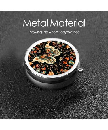 Butterflies and Flowers Portable Metal Pill Box - Mini Round 3-Compartment Design for Small Pills | Perfect for Travel - Buy Online on GoSupps.com