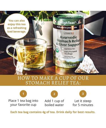 DelighTeas Liver Detox Tea Bags - USDA Organic Ayurvedic Stomach Relief | Eco-Conscious Pyramid Bags | Caffeine Free & Vegan | 16 Tea Bags - Buy Online on GoSupps.com