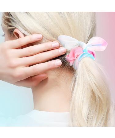 IVARYSS Bow Scrunchies for Little Girls - 12 Pcs Tie Dye Velvet Rabbit Bunny Ear Small Scrunchy | Cute Rainbow Ponytail Holder for Kids | Soft Bowknot Elastic Hair Bands - Buy Online on GoSupps.com