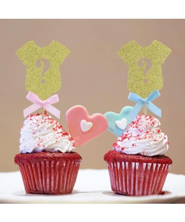 UXYOKM 24Pcs Gender Reveal Cupcake Topper with Blue Pink Bow Boy or Girl Cupcake Picks Gold Glitter Baby Shower Birthday Party Cake Decorations Supplies - Buy Online on GoSupps.com