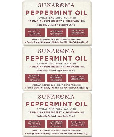 Sunaroma Peppermint Oil & Rosemary Body Bar Soap, 8 Ounce (Pack of 3)