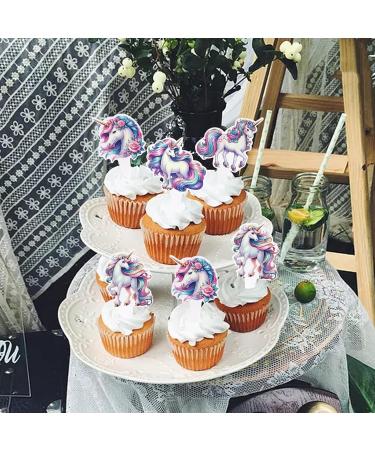 Cyodoos 24PCS Unicorn Cupcake Toppers Unicorn Theme Birthday Party Cute Decorating Supplies for Boy Girl Birthday Party Baby Shower Party Supplies Decoration (two-sided) Color - Buy Online on GoSupps.com