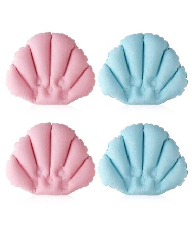 sansheng Inflatable Bath Pillow,Bath Pillows for Tub -(10x12inch) Bathtub Pillow Headrest - Terry Cloth with Suction Cups Inflated Neck Support for Bathtub(Pink & Blue)