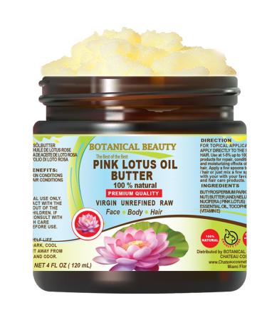 Botanical Beauty PINK LOTUS OIL BUTTER 100% Natural. Pink Lotus Essential Oil in Shea Nut Butter for FACE SKIN BODY HAIR NAILS. Beauty Skin Moisturizer Oil Butter (4 Fl Oz) 4 Fl Oz (Pack of 1)