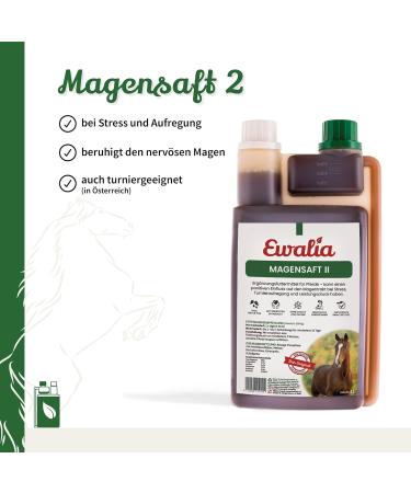 Ewalia Magensaft II Special feed supplement for horses in case of stress and tournament excitement Support for sensitive stomach developed with veterinarians 100% natural 2 x 1 litre - Buy Online on GoSupps.com