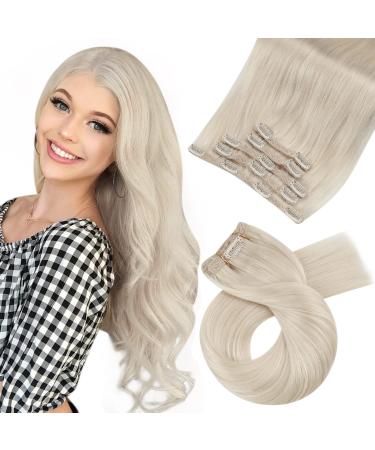 Moresoo Clip in Hair Extensions Real Human Hair Platinum Blonde Hair Extensions Clip in Human Hair 14 Inch Blonde Clip in Extensions 5 Pieces/70g #60 35 cm #60