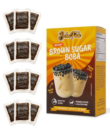 BOBA FIDE Instant Brown Sugar Boba Tapioca Pearls, 12 Packets of Black Tapioca Pearls in Brown Sugar Syrup for Boba Bubble Milk Tea Kit, Ready in 25 Seconds, Preservatives & Gluten Free, Vegan Brown Sugar 12 Servings