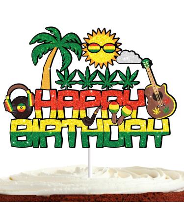 Weed Cake Topper for Adult Birthday Have a Dope Leaves 420 Theme Party Supplies Glitter Peace Love Reggae Music Hippie 70s 60s Cake Decorations