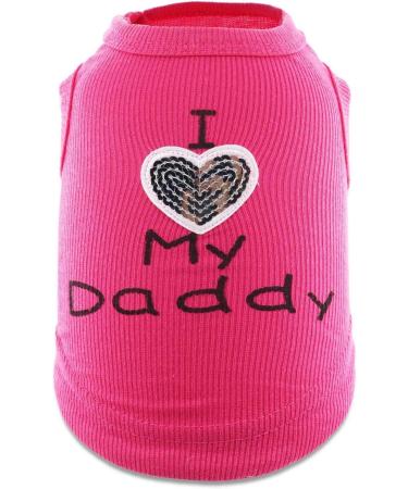 Small Dog Clothes XS Puppy Dogs Shirt I Love My Mom Mommy Dad Daddy Dog T Shirts for Small Dogs X-Small (2.2-3.3lb) Rose-Daddy
