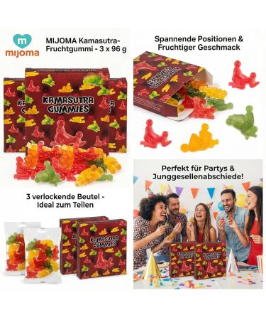  MIJOMA MIJOMA Kamasutra Fruit Gum - Kamasutra's exciting positions meet fruity taste 3 tempting 96g sachets ideal for colourful parties bachelor parties - Buy Online on GoSupps.com
