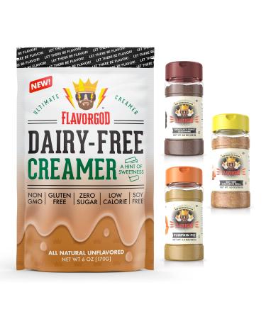 Coffee Lovers Combo Pack (Unflavored Dairy Free Creamer, Buttery Cinnamon Roll, Chocolate Donut, Pumpkin Pie), Pack of 4 - Flavor God Seasonings Coffee Lovers Pack