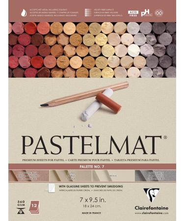 Clairefontaine Pastelmat Glued Pad - Palette No. 7 - (7 x 9 1/2 Inches) 18 x 24 cm - 360g - 12 Sheets - Sanguine Red  Sand  Beige  Dark Grey 18 x 24 CM Sanguine Red  Sand  Beige  Dark Grey