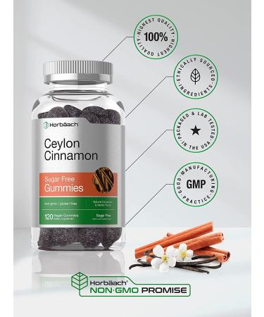 Organic Sugar Free Ceylon Cinnamon Gummies 2000mg | 120 ct | Vegan, Non-GMO, Gluten Free | Natural Cinnamon & Vanilla Flavor | Horbaach - Buy Online on GoSupps.com