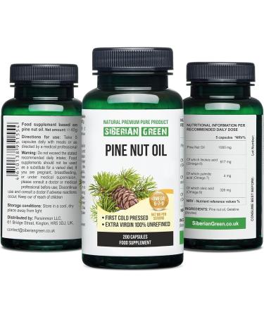 Siberian Green Pine Nut Oil Capsules 200 Softgels Wild Harvested Siberia Altai Cold Pressed Unrefined - Buy Online on GoSupps.com