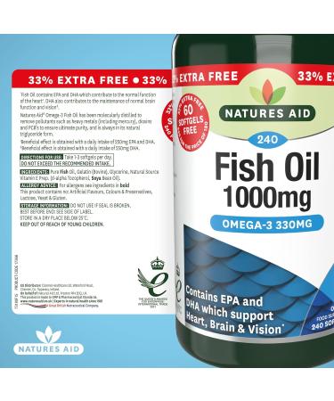 Natures Aid Fish Oil 1000mg | Omega 3 (180mg Epa & 120mg Dha) | 240 Softgels | Made In The UK | Extra Value Pack 240 Capsules - Buy Online on GoSupps.com