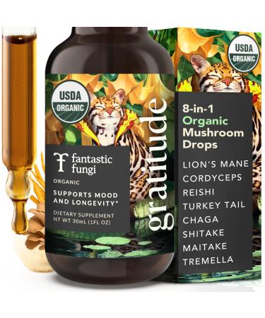 Fantastic Fungi Mushroom Extract - 8-in-1 Organic Complex Mushroom Supplement with Cordyceps Reishi Lion s Mane Chaga Turkey Tail Shiitake Maitake & Tremella - Adaptogen Liquid Tincture 1 fl oz Gratitude