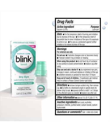 Blink Boost Preservative-Free Lubricating Eye Drops Moisturizing & Soothing for Mild Dry Eyes with Hyaluronate Hydrating Relief Instant Comfort Throughout the Day Contact Lens Friendly 0.34 FL Oz Boost Eye Drops Prese  - Buy Online on GoSupps.com