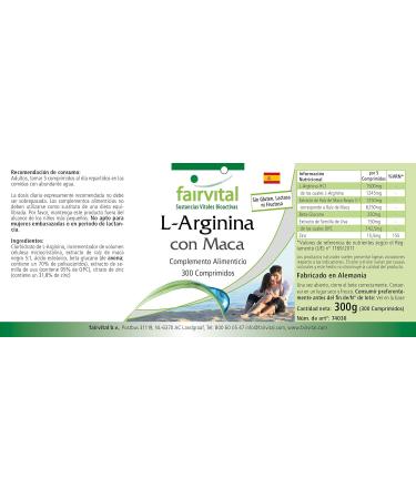 Buy Fairvital L-Arginine + Maca Plus - High Dose 1245mg L-Arginine Beta-Glucan Zinc & 6250mg Black Maca Root - 300 Tablets - International Shipping - Buy Online on GoSupps.com