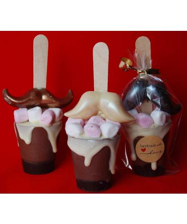Set of 3 Belgian Hot Chocolate Stirrers Spoons Sticks with Mustache Individually Wrapped HandMade - Buy Online on GoSupps.com