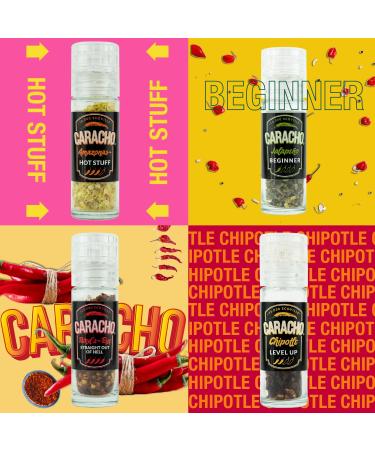 Caracho Chili M hlen Gourmet Set - 4 Mini Mills Gift Set with High-Quality Chili Flakes & Varied Sharpness - Perfect for Spice Lovers - Buy Online on GoSupps.com