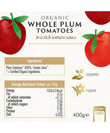 Biona Organic Whole Plum Peeled Tomatoes 400g - Pack of 1 | Quality Ingredients | Sustainable Packaging - Buy Online on GoSupps.com