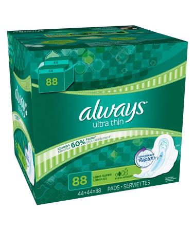 Always Ultra Thin Long Super Pads with Wings - 88 ct.